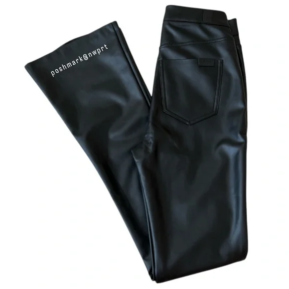 7FAM 🎸 7 For All Mankind Faux Leather High Rise Flare Pants 23 - Picture 7 of 12